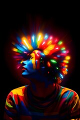 Neon Lights Illuminate Vibrant Digital Art Clown, Radiating Unmatched Joy and Laughter