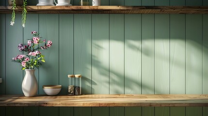 Natural Elegance: Sustainable Kitchen Renovation with Green Wall Panelling