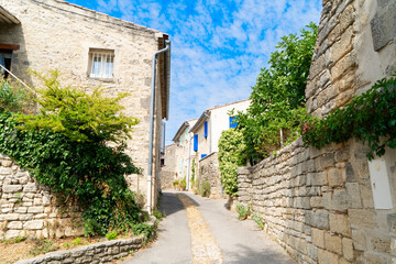 beautiful old towncosy street with stairs of Provence at summer day, France