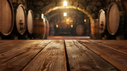 Fotobehang Vintage wine cellar interior with wooden barrels © Denys