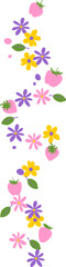 Colorful floral border. Purple and yellow simple summer flowers and strawberry - 779608366