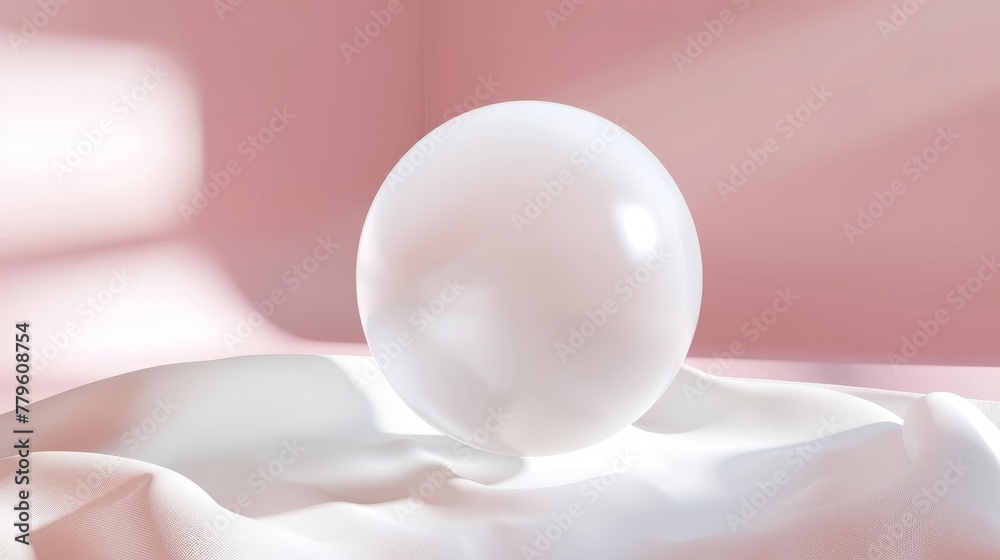 Poster 3D rendering of a beauty fashion background with floating white sphere.