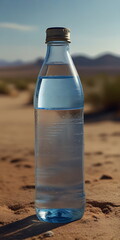 bottle of water in the middle of the desert, generative ai