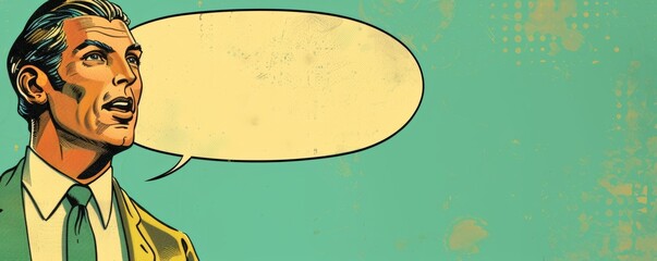 Vintage comic style man with speech bubble
