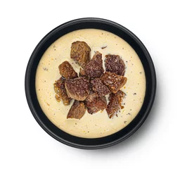 Foto op Plexiglas Meat goulash with cream sauce, beef stroganoff isolated on white background, top view © xamtiw