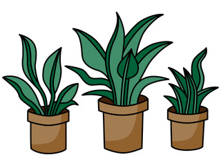 シンプルな観葉植物のイラストセット