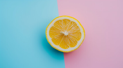Fresh sliced lemon on dual background