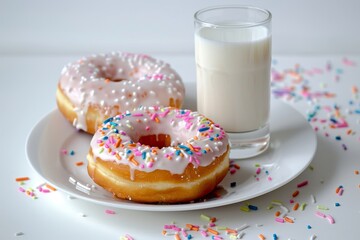 Doughnut and milk against white background