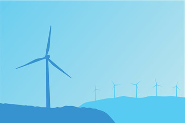 Vector illustration of wind turbines, blue skies, ratio 3:2