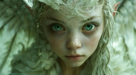 Cinematic, fantasy portrait of an alien forest woman with big eyes