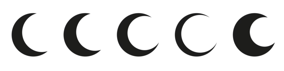 Fotobehang Moon icon set. Moon phase symbol. Crescent icon in glyph. Crescent icon set. Lunar symbol in black. Moon silhouette. Stock vector illustration © Bogdan