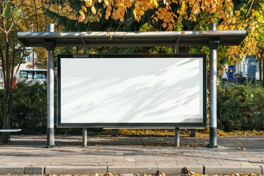 Empty signboard at bus stop for advertising or design purposes