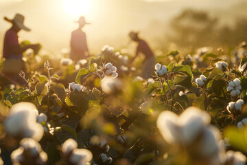 Field workers or slaves in the past who picked cotton in the field
 - obrazy, fototapety, plakaty