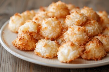 Focus on center coconut macaroon on plate