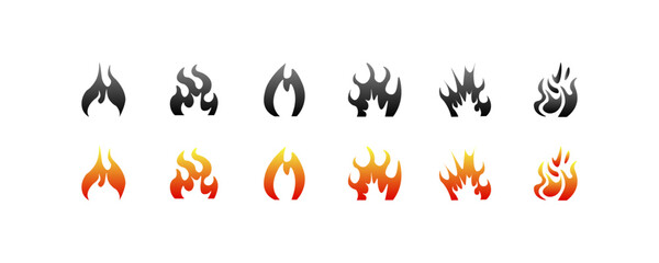 Fire icons. Different styles, red, fire set collection for design. Vector icons