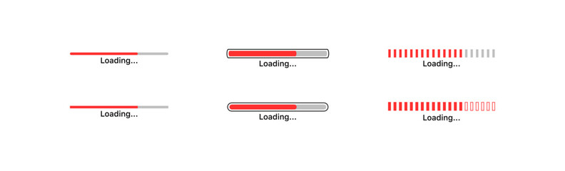 Fototapeta premium Loading icons. Flat, red, loading process icons. Vector icons
