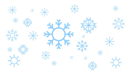 Naklejka premium Snowflakes icons. Flat, blue, background with snowflakes for design, Christmas style. Vector illustration