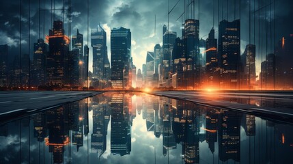 Fototapeta premium big city at night is full of lights. reflects prosperity first person view realistic daylight