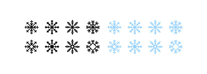 Snowflake icons set. Different styles, blue, snowflakes icons for Christmas design. Vector icons