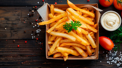 Delicious and crispy french fries with mayo