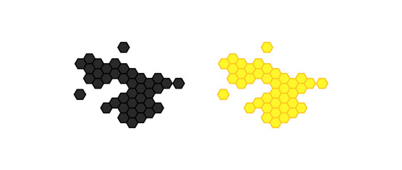 Honeycomb icons. Different styles, yellow, honeycomb for design. Vector icons