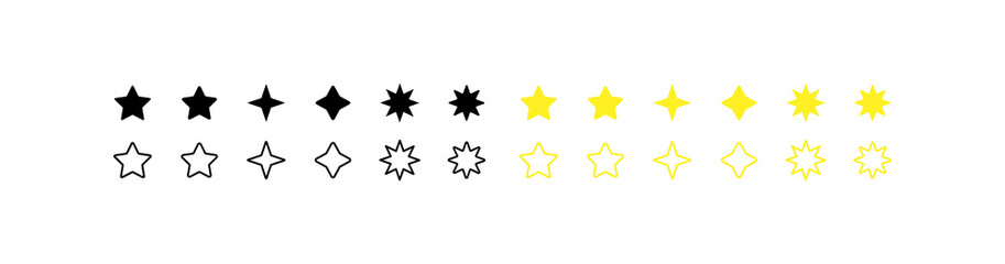Star icons. Different styles, yellow, stars collection. Vector icons