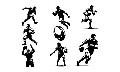 rugby silhouettes set black and white ,rugby silhouettes set design