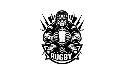 rugby mascot logo icon in black and white , rugby club mascot logo desgin