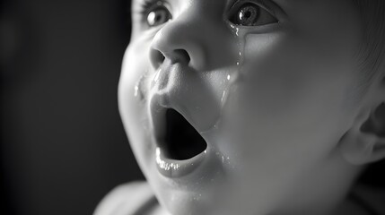 Close up Portrait of a Baby Expressing Strong Emotions with Tears Streaming Down Their Face