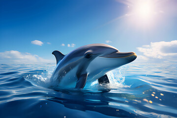 A dolphin jumps out of the water