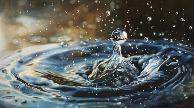 Close-up shot of splashing water drops. Watercolor painting. Use for wallpaper, postcards, brochures or posters.