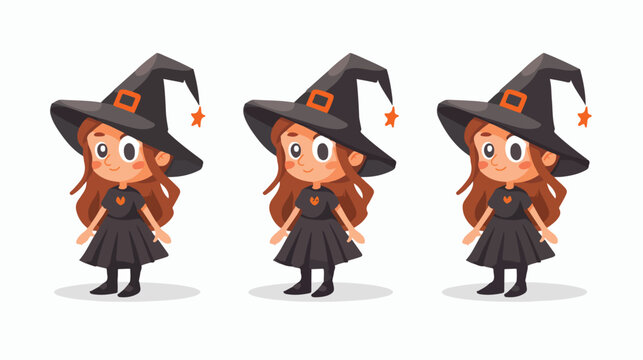 Illustration of a toon kid in a witch costume Flat vector