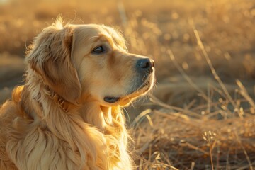 Gorgeous golden retriever outdoors in the afternoon sun