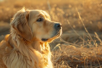 Obraz premium Gorgeous golden retriever outdoors in the afternoon sun