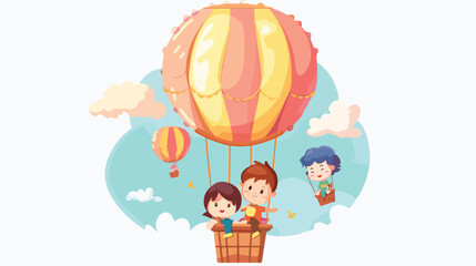 Obraz na płótnie Canvas Illustration of kids riding in a balloon Flat vector