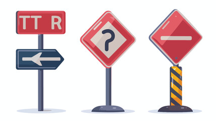 Illustration of three type T intersection road sign flat