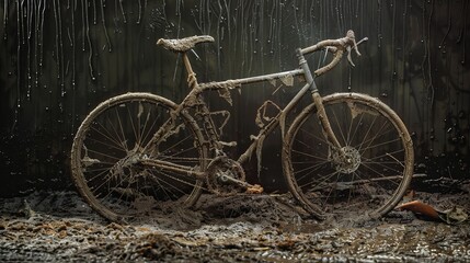 extremely dirty muddy bike close up