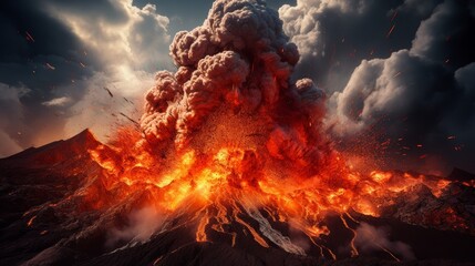 photograph of Volcano erupts spewing lava It represents the violent power of nature. 