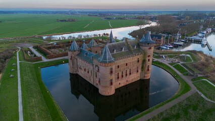 Beautiful view from above of Muiderslot Castle. One of the best preserved and restored medieval...
