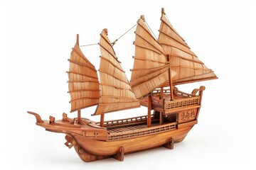 Handmade wooden Chinese junk boat model a traditional design from the Song Dynasty still in use today