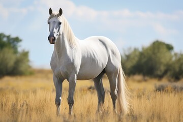 Obraz premium White horse standing in the meadow 