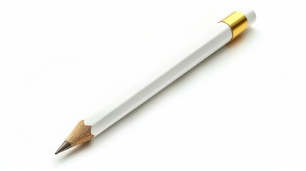 product shot of premium white triangular pencil with golden cap isolated on white 