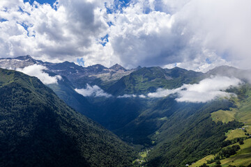 Summer landscape and clouds in Bagneres Luchon in Pyrenees, France