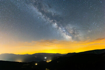 Summer milky way in Serra Del Cadi in Pyrenees, Spain