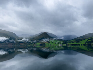 Autumn landscape in Bergen to Alesund road, south Norway. Europe