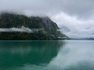 Autumn landscape in Briksdalbreen glacier valley in South Norway, Europe.