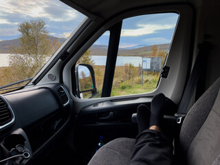 Motorhome camper in Dovrefjell National Park in south Norway. Europe