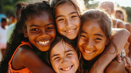 Embracing Differences: Through empathy and understanding, girls create a world where racial diversity is celebrated rather than feared. - obrazy, fototapety, plakaty