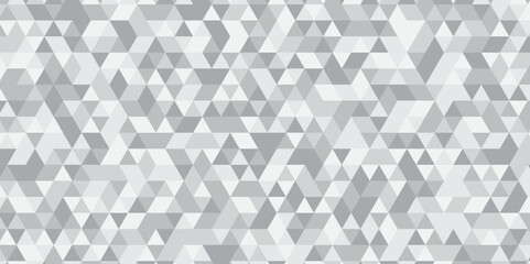 Abstract geometric white and gray background seamless mosaic and low polygon triangle texture wallpaper. Triangle shape retro wall grid pattern geometric ornament tile vector square element.