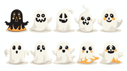 Halloween Character Big Head Poses Little Ghost. Cute